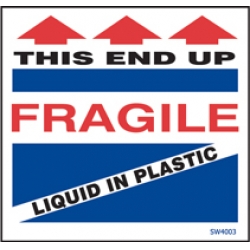 4"x4" Fragile Liquid In Plastic Labels